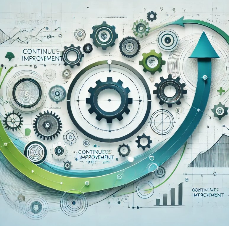 Kaizen continuous improvement gears and growth arrow